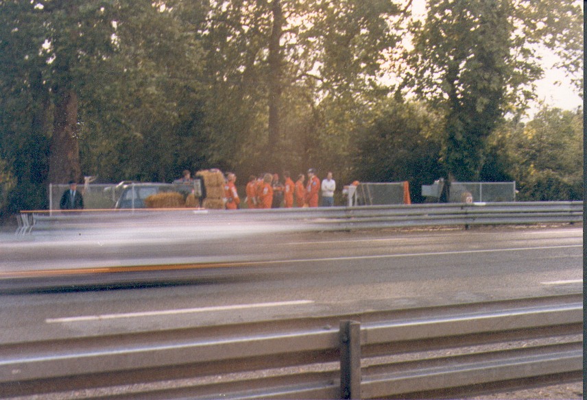 A car at full speed along the Mulsanne before the Chicanes (circa 1987)